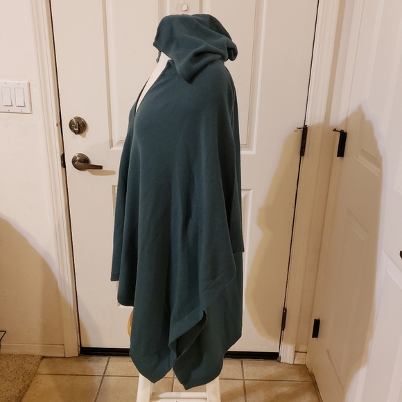 Cullen Cashmere Teal Hooded Poncho - Picture 5 of 8